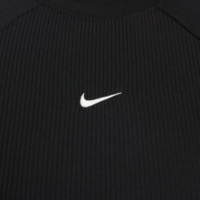 【NIKE 耐吉】短袖上衣 女 AS W NSW CHILL KNIT RIB SS TOP 運動 休閒 貼身 羅紋 黑 (IF0243010)
