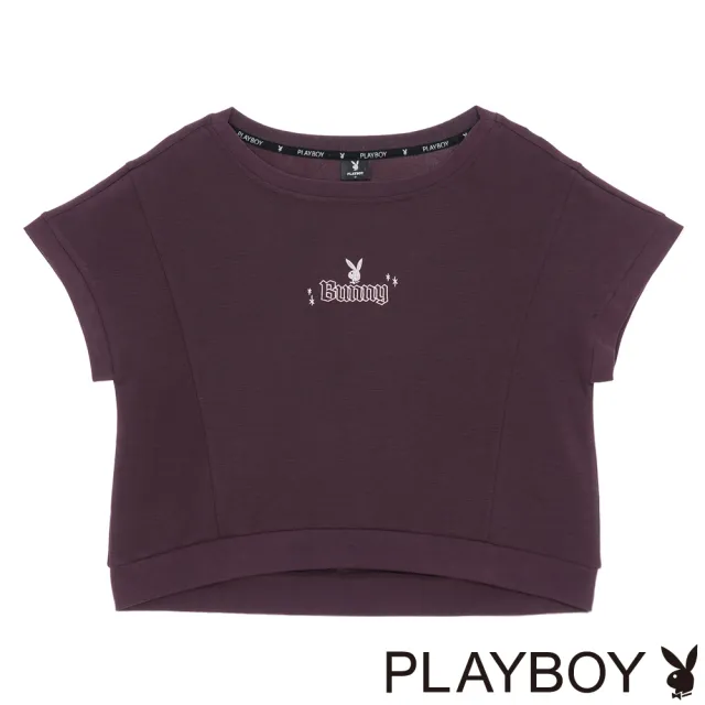 【PLAYBOY】暗紫一字領連肩袖上衣 - 暗紫色