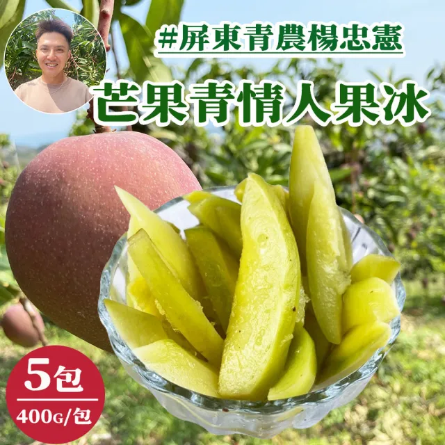 【初品果】屏東青農楊忠憲 夏日消暑聖品情人果冰x5包(青芒果冰/400g/固形物150g)