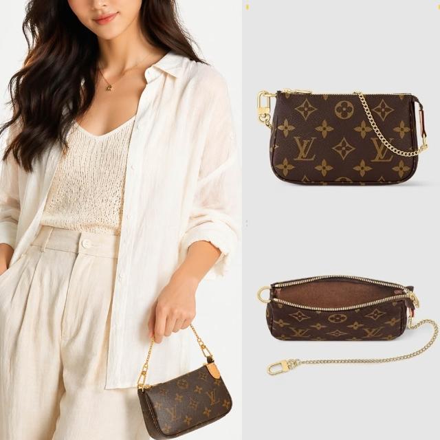 【Louis Vuitton 路易威登】M58009 Monogram 帆布印花迷你鏈帶晚宴/手提包(咖啡)