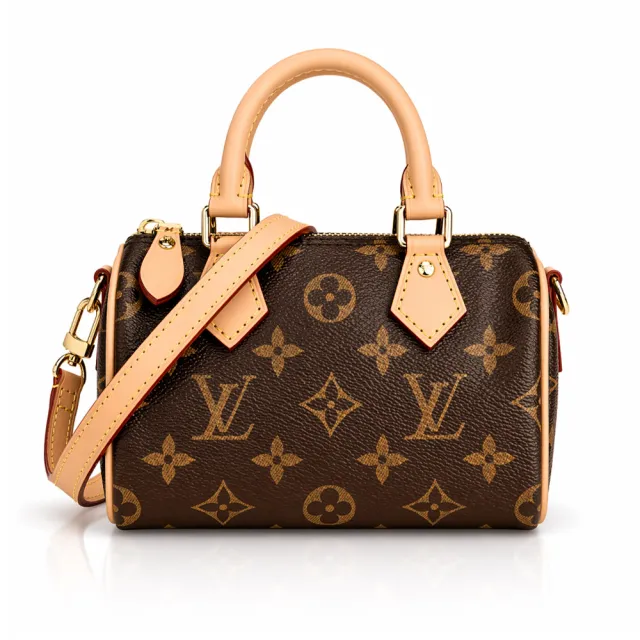 【Louis Vuitton 路易威登】M81085 經典 NANO SPEEDY帆布手提/斜背波士頓包(卡其)