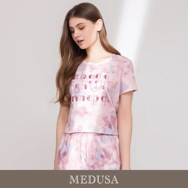【MEDUSA 曼度莎】現貨-粉彩暈染字母刺繡短版T恤（M-XL）｜高級純棉 短版上衣 休閒上衣