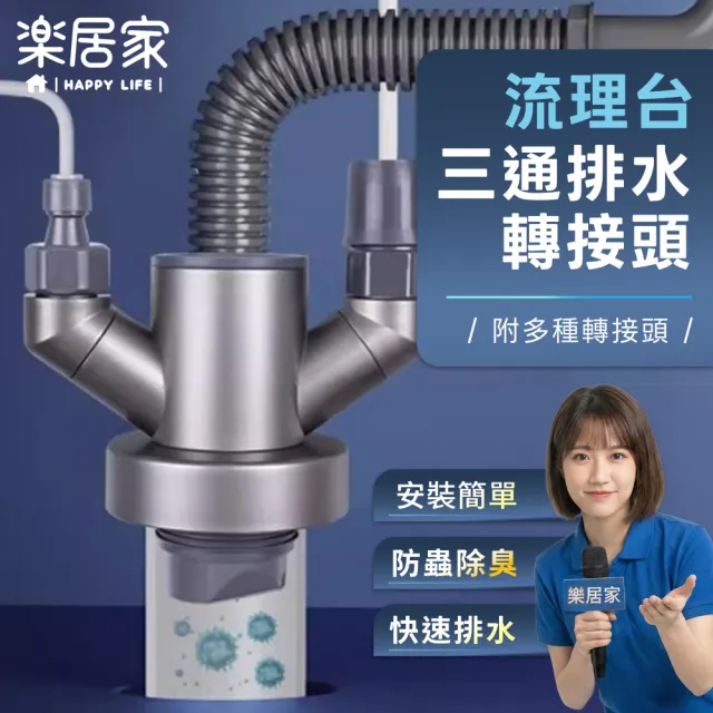 【樂居家】三通防臭排水管(自動閉合 廚下加熱器 洗衣機 洗碗機 淨水器 製冰機 濾水器排水 水槽排水管)