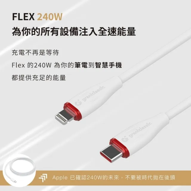 【grantclassic】Flex 充滿希望 USB-C to USB-C 240W 汽車用液態矽膠充電線 50cm (官方直營)