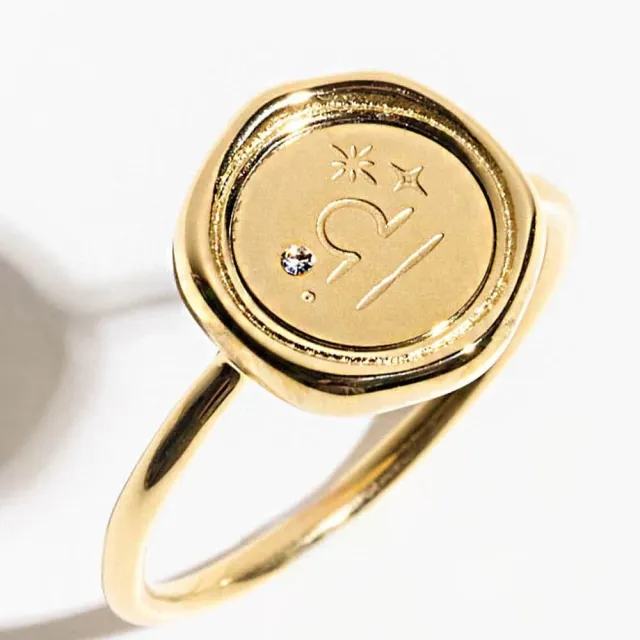 【vacanza】momo精選 十二星座封蠟 純鋼飾品 純鋼戒指 金色 多款任選 (生日禮物 絕版品 )