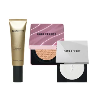 【PONY EFFECT】全防護極水透光氣墊定妝組 (水透光+紫盒升級版+蜜粉餅)