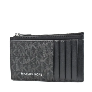 【Michael Kors】男款 緹花LOGO防刮證件/拉鍊零錢包-黑色