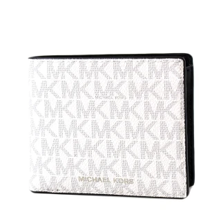 【Michael Kors】男款 銀字緹花LOGO防刮皮革零錢袋短夾-白色