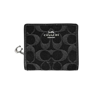 【COACH】C字拉鍊袋釦式雙摺短夾(白/黑C Logo緹花/丹寧布)