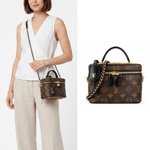【Louis Vuitton 路易威登】M45165 VANITY PM系列Reverse帆布掛鎖皮革飾邊手提/斜背包(咖啡/棕)