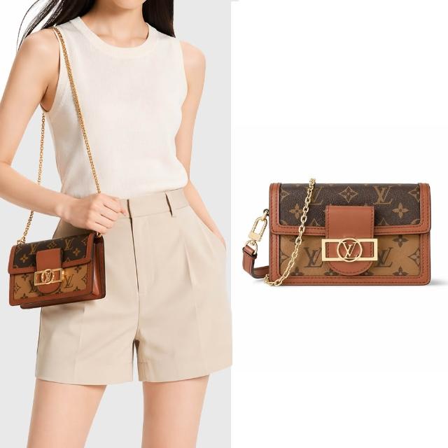 【Louis Vuitton 路易威登】M68746 Dauphine系列Reverse帆布復古鏈帶肩背/斜背包(卡其棕)