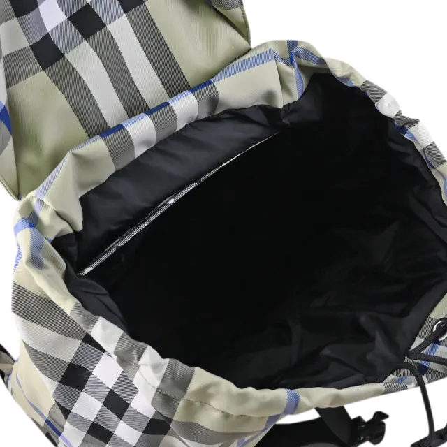 【BURBERRY 巴寶莉】Check 英系經典格紋拼接雙口袋翻蓋抽繩旅用包後背包(灰綠)