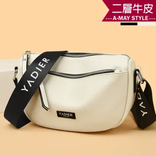 【Amay Style 艾美時尚】春新品 真皮女包 側肩包 時尚字母寬肩帶牛皮肩背斜背包 (2色.預購)
