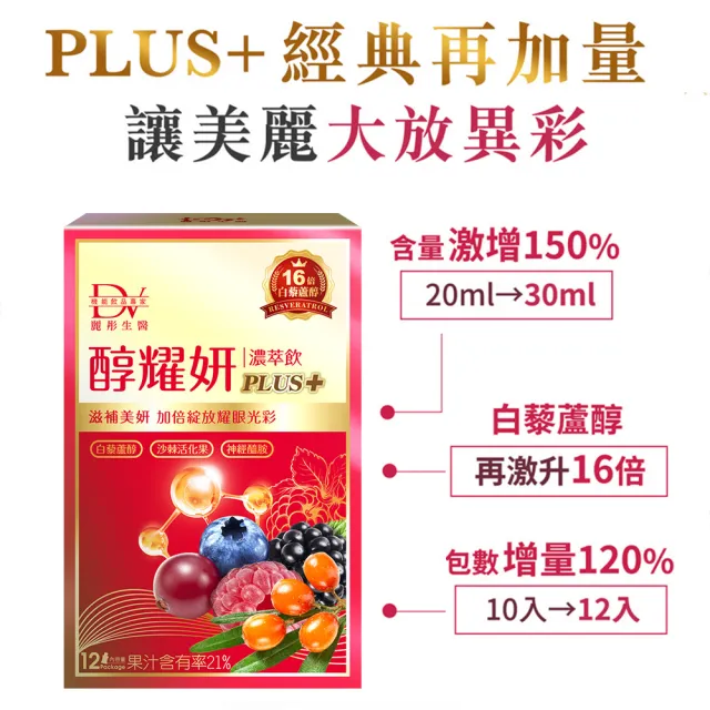 【DV 麗彤生醫】醇耀妍plus濃萃飲x5盒(30ml/包-共60包;加大容量及包數;白藜蘆醇;神經醯胺;燕窩)