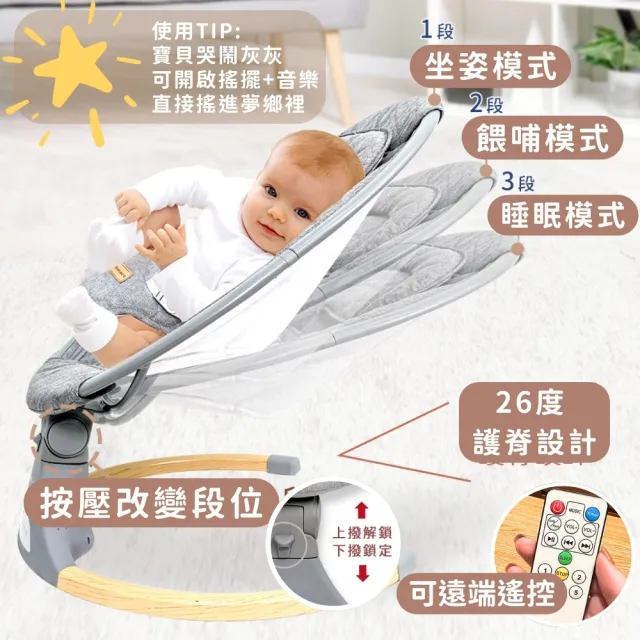 【i-Smart】聰明媽咪 電動嬰兒安撫搖椅附遙控｜可定時｜護脊設計｜可坐可躺 斜躺搖籃