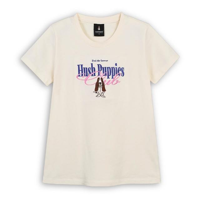 【Hush Puppies】女裝 T恤 簡約文字刺繡狗T (米色 / 63211108)