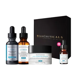 【Skin Ceuticals 修麗可】超濃度CE抗氧化精華+超胜肽抗皺極光精華+AGE普拉斯鏈活膚緊緻霜 禮盒組
