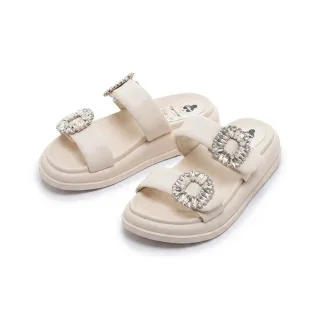 【FAIR LADY】日本京都聯名 HAPPYFACE 時尚閃亮方鑽飾釦厚底拖鞋(白/1G3159 女鞋)