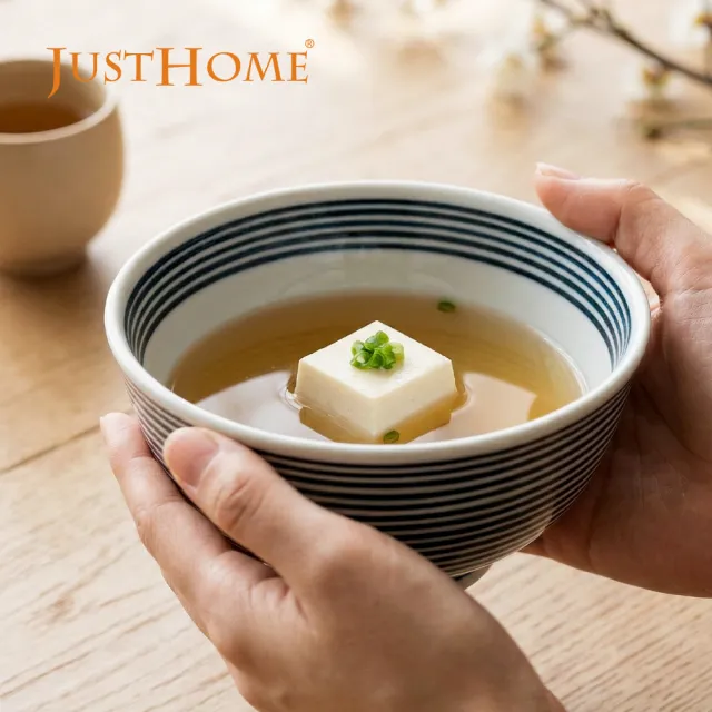 【Just Home】日本製輕量瓷藍線條6.5吋麵碗850ml-2件組(可微波 泡麵碗 湯碗 碗公)