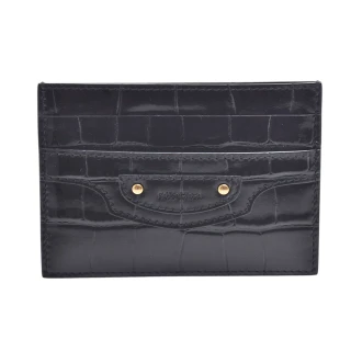 【Balenciaga 巴黎世家】經典亮面鱷魚壓紋牛皮卡夾(黑色)