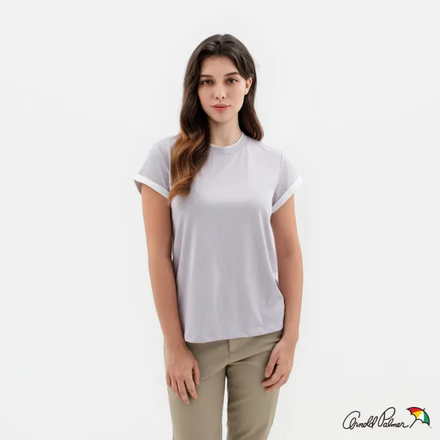 【Arnold Palmer 雨傘】女裝-撞色滾邊圓領短袖T-shirt(淺紫色)
