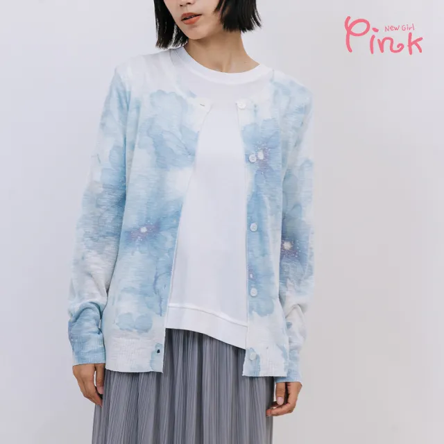 【PINK NEW GIRL】花卉暈染開襟罩衫 A2403BD