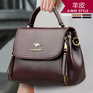 【Amay Style 艾美時尚】女包 真皮包 斜肩包 極簡復古羊皮LOGO手提肩背方包(5色.預購)