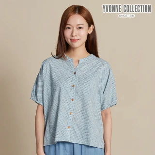 【YVONNE 以旺傢飾】泡泡印花短袖開襟衫-淺藍綠