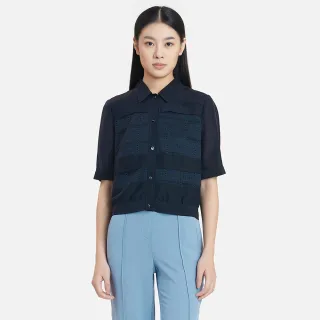 【KeyWear 奇威名品】蕾絲開襟五分袖襯衫