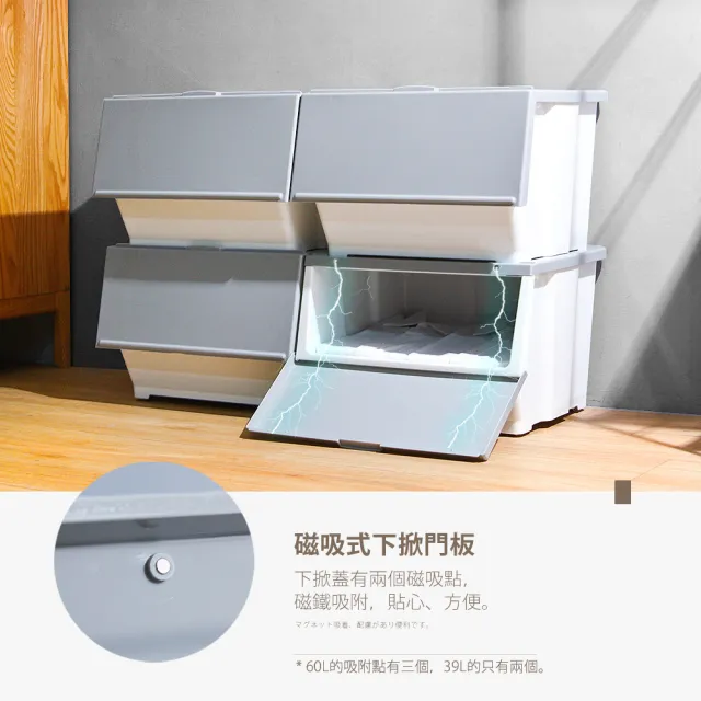 【HOUSE 好室喵】威爾磁吸下掀式可堆疊加厚收納箱-附輪(39L/60L)