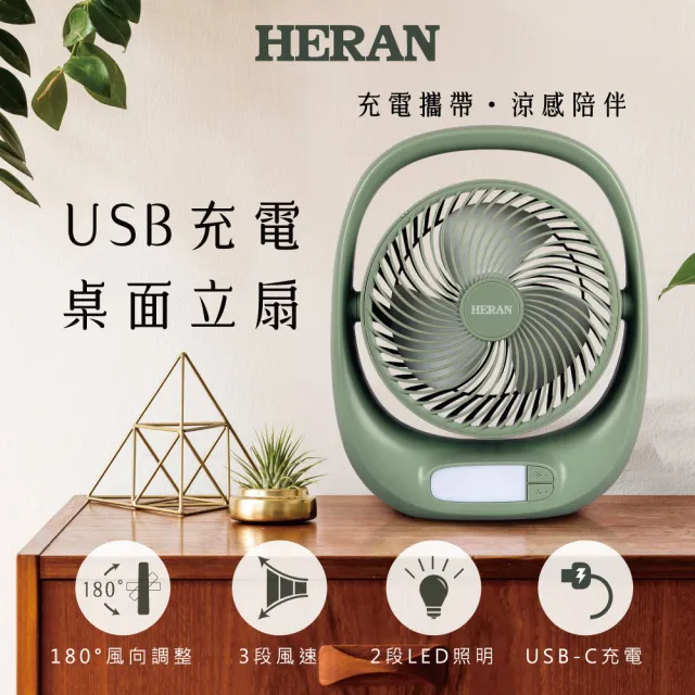 【HERAN 禾聯】USB充電桌面立扇(HUF-07GL310)