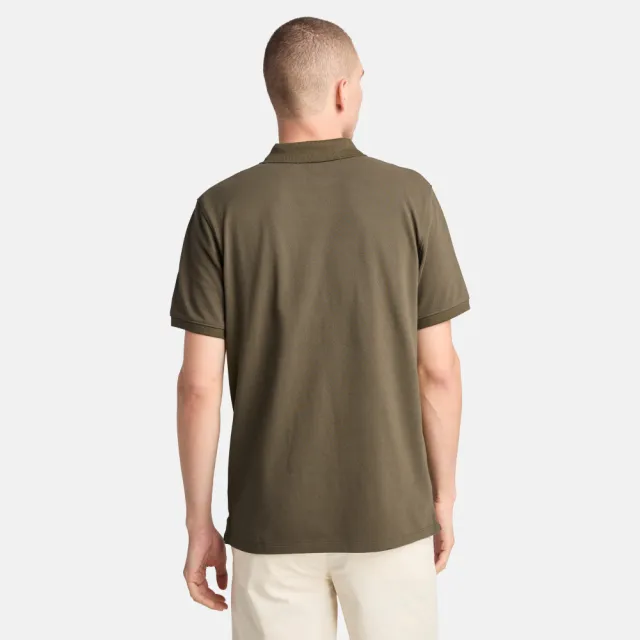 【Timberland】男款軍綠色休閒短袖POLO衫(A6943A58)