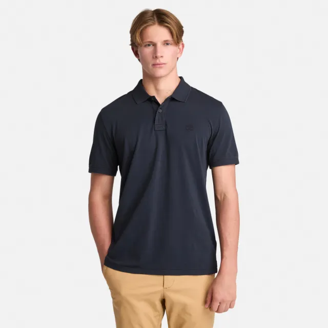 【Timberland】男款深寶石藍休閒短袖Polo衫(A6R29433)
