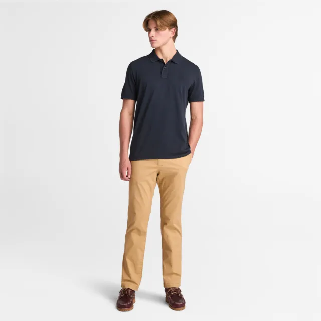 【Timberland】男款深寶石藍休閒短袖Polo衫(A6R29433)