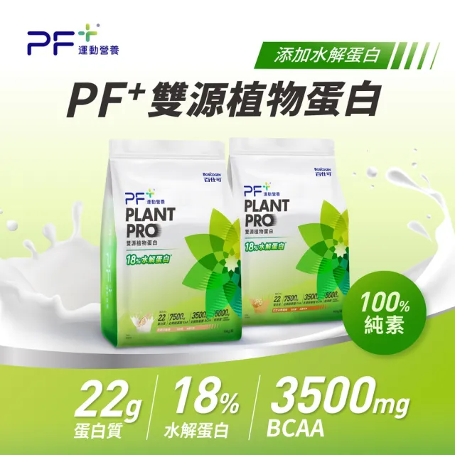【PF+ 運動營養】雙源植物蛋白粉900gx2袋_口味任選(含膳食纖維/植物優蛋白/純素可食/0乳糖)