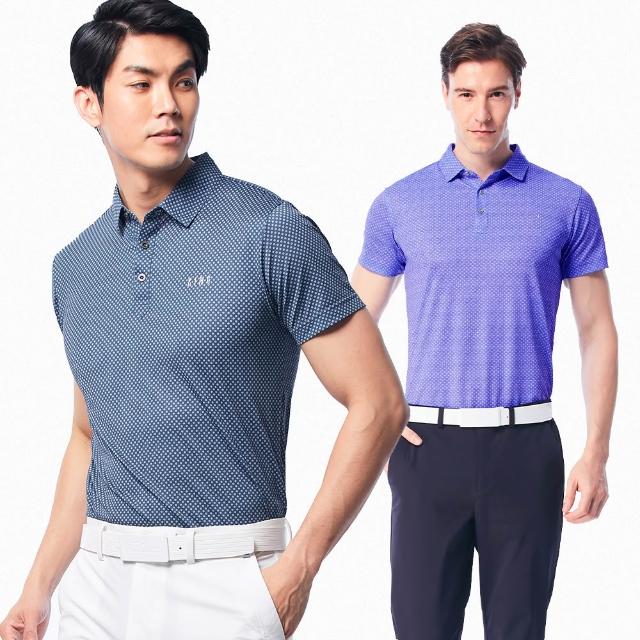 【KING GOLF】獨家特談！男款點點幾何印花透氣機能吸濕排汗開襟POLO衫/造型上衣/高爾夫球衫(多款任選)