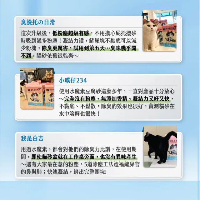 【水魔素】綠茶益生菌豆腐砂 2.4kg/6L 6包組 (28天長效除臭/低粉塵/超強凝結)