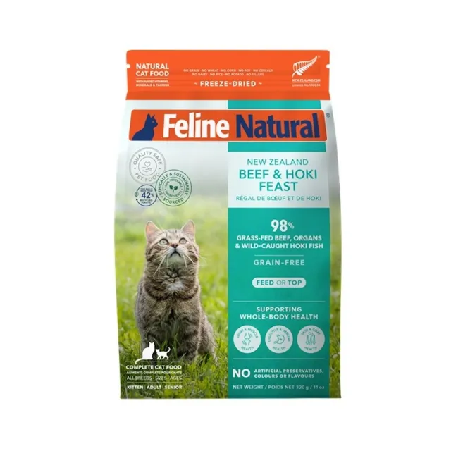 【K9 Natural】貓咪凍乾鮮肉餐320g 任選2包 雞肉羊肉/羊肉鮭魚/牛肉鱈魚