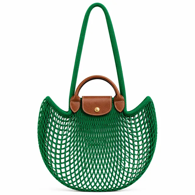 【LONGCHAMP】LE PLIAGE FILET系列網狀棉質手提/肩背兩用包(大/草綠)