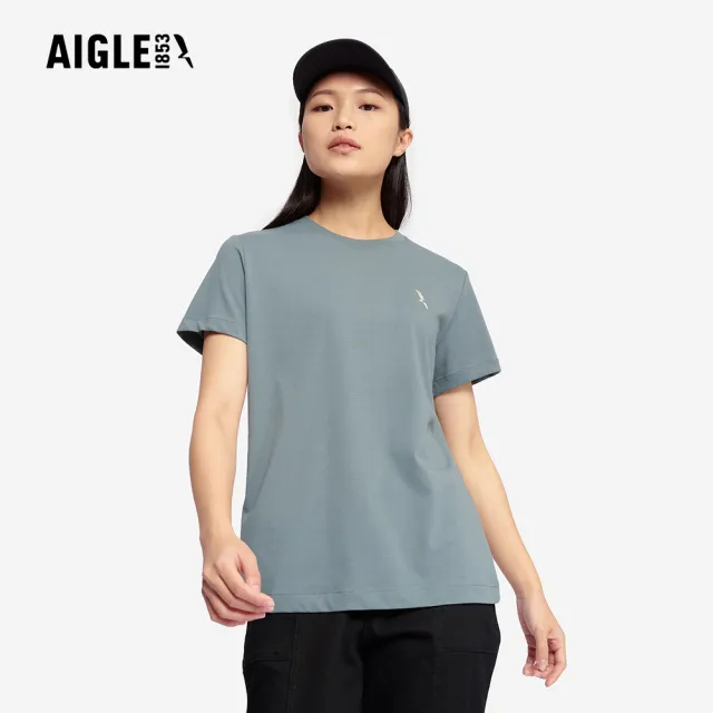 【AIGLE】女 涼感短袖T恤|AG-5P229A117 灰綠(女上衣 T恤 短袖T恤 涼感 透氣)(其他規格)