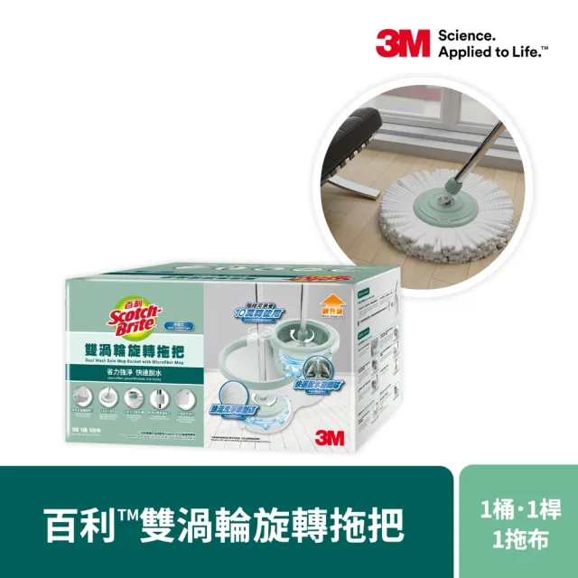 【3M】百利雙渦輪旋轉拖把NT7 (1桿1桶1布) ★布盤適用好神拖