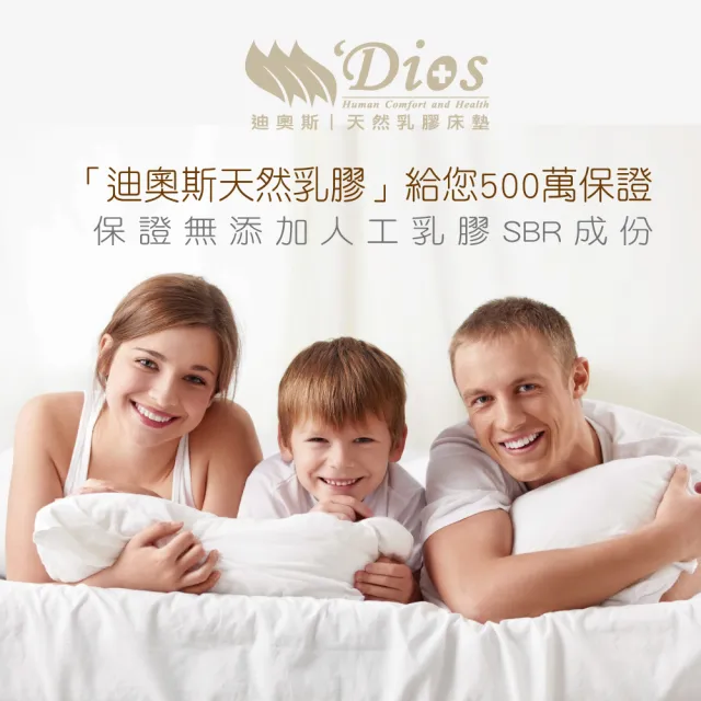【迪奧斯】單人加大7.5cm天絲表布防蹣抗菌全乳膠床墊3.5x6.2尺-頂級款D95