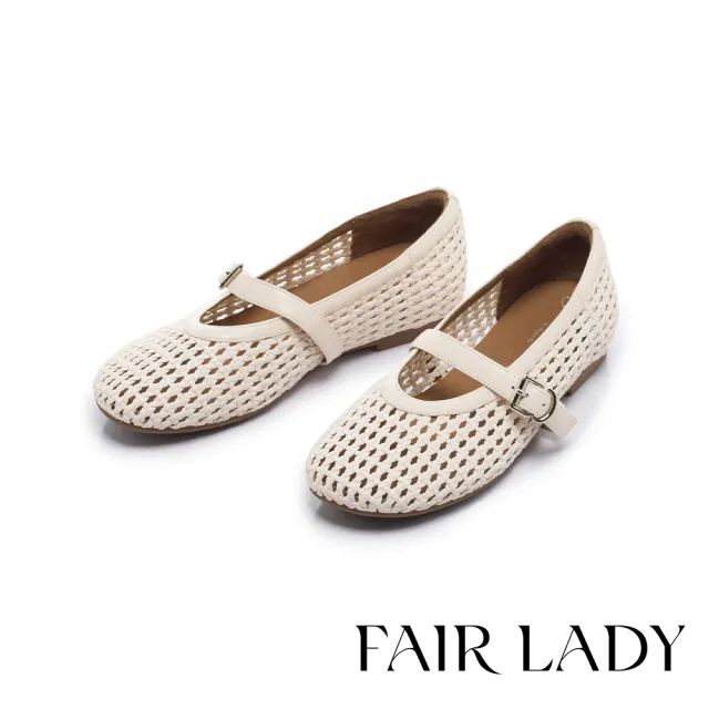 【FAIR LADY】小時光 復古編織鏤空奶奶風瑪莉珍鞋(白/553120 女鞋)