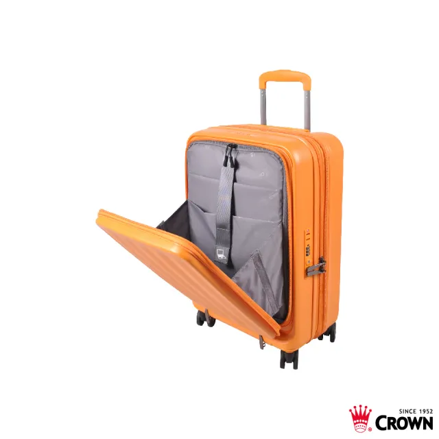 【CROWN 皇冠】Airstride 20吋 前開式擴充霧面拉鍊登機箱(行李箱 旅行箱 雙開式:前開、對開)