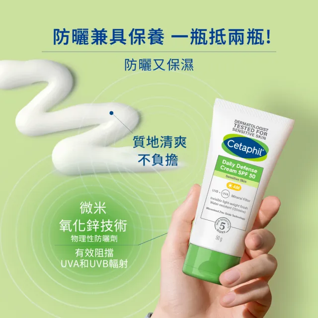 【Cetaphil 舒特膚】官方直營 輕透物理低敏防曬霜PA++++ 50ml(清爽物理防曬/海洋友善)