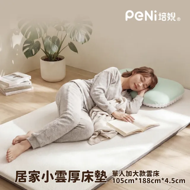 【PeNi 培婗】馬卡龍荳枕 60x40x(6+2)cm x1  +  居家小雲厚床墊 單人加大105x188cm x1+枕套