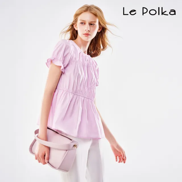 【Le Polka】褶皺荷葉袖上衣-女