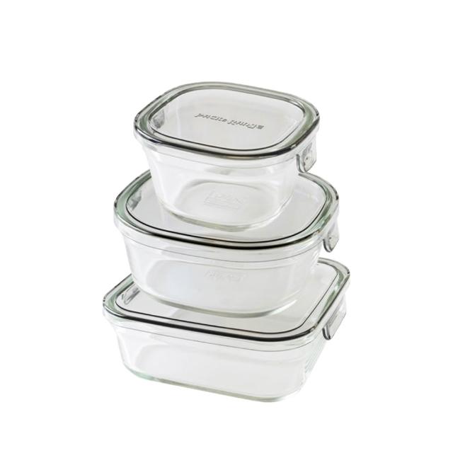 【iwaki】耐熱玻璃保鮮盒3入組(200+450+800ml)