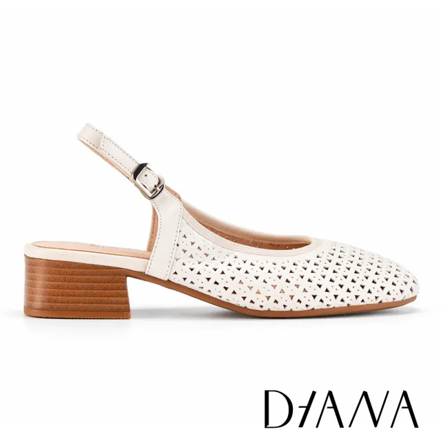 【DIANA】羊皮沖孔後拉帶式氣墊穆勒鞋 米白