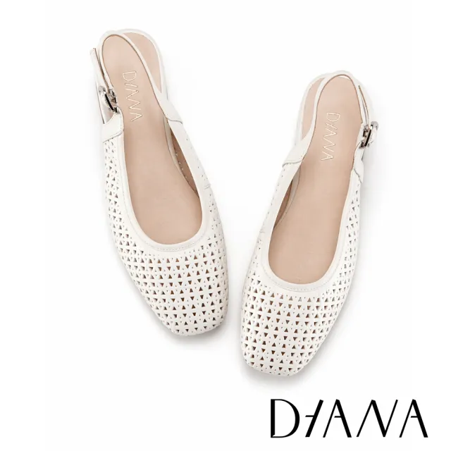 【DIANA】羊皮沖孔後拉帶式氣墊穆勒鞋 米白